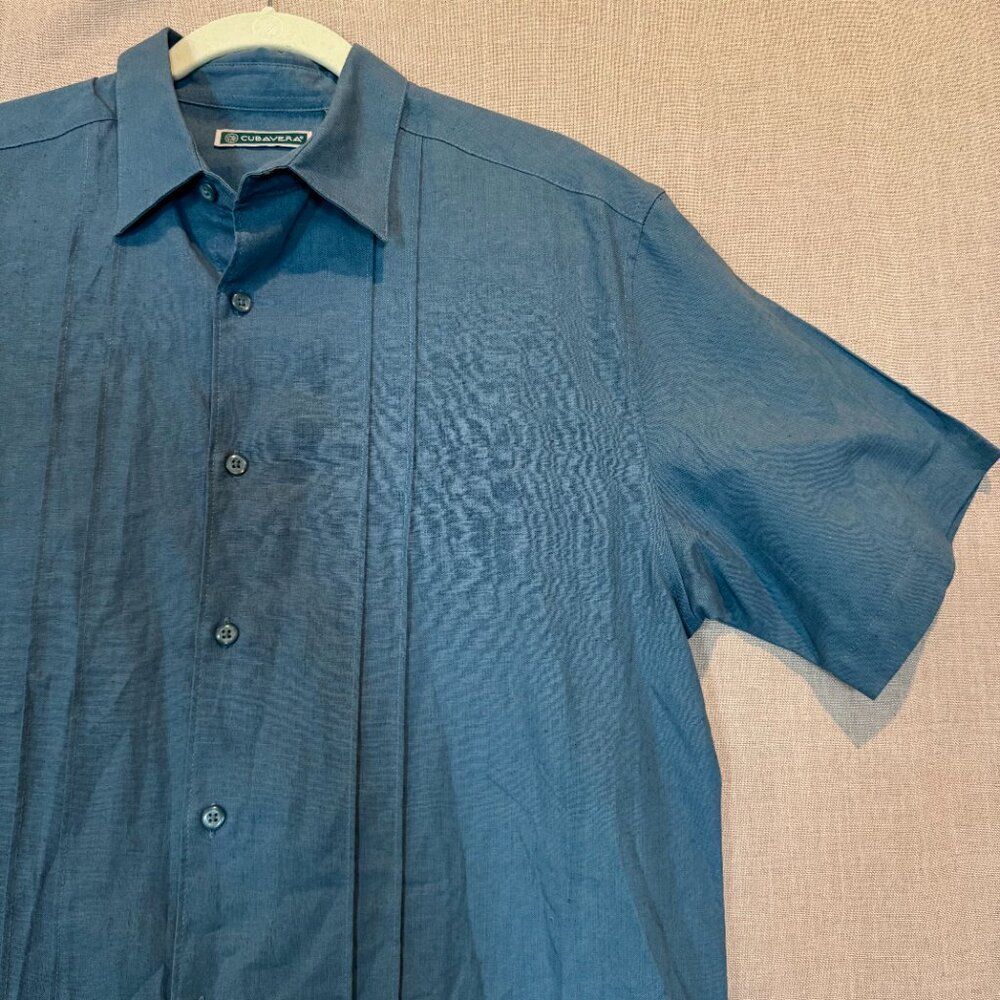 Cubavera Teal Blue Linen Cotton Blend Button Front Shirt Men’s Medium - Picture 2 of 5